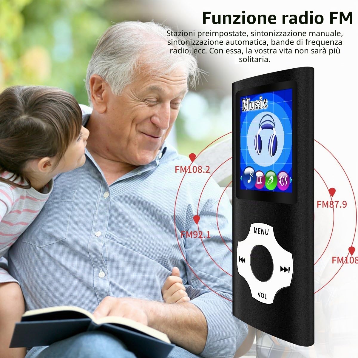 Mymahdi – Digital, Compatto e Portatile Lettore MP3/MP4 (Max Support 64 G) con Photo Viewer, E-Book Reader e Radio FM Registratore Vocale e Video in Nero