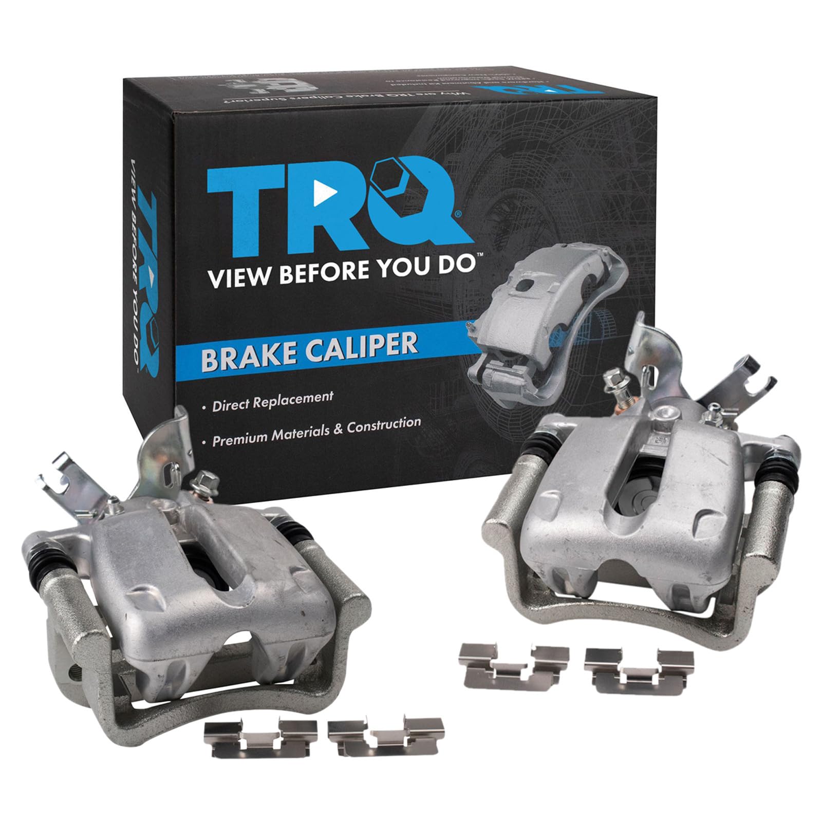 TRQ Rear Driver and Passenger Side Brake Caliper Set Caliper Brackets
