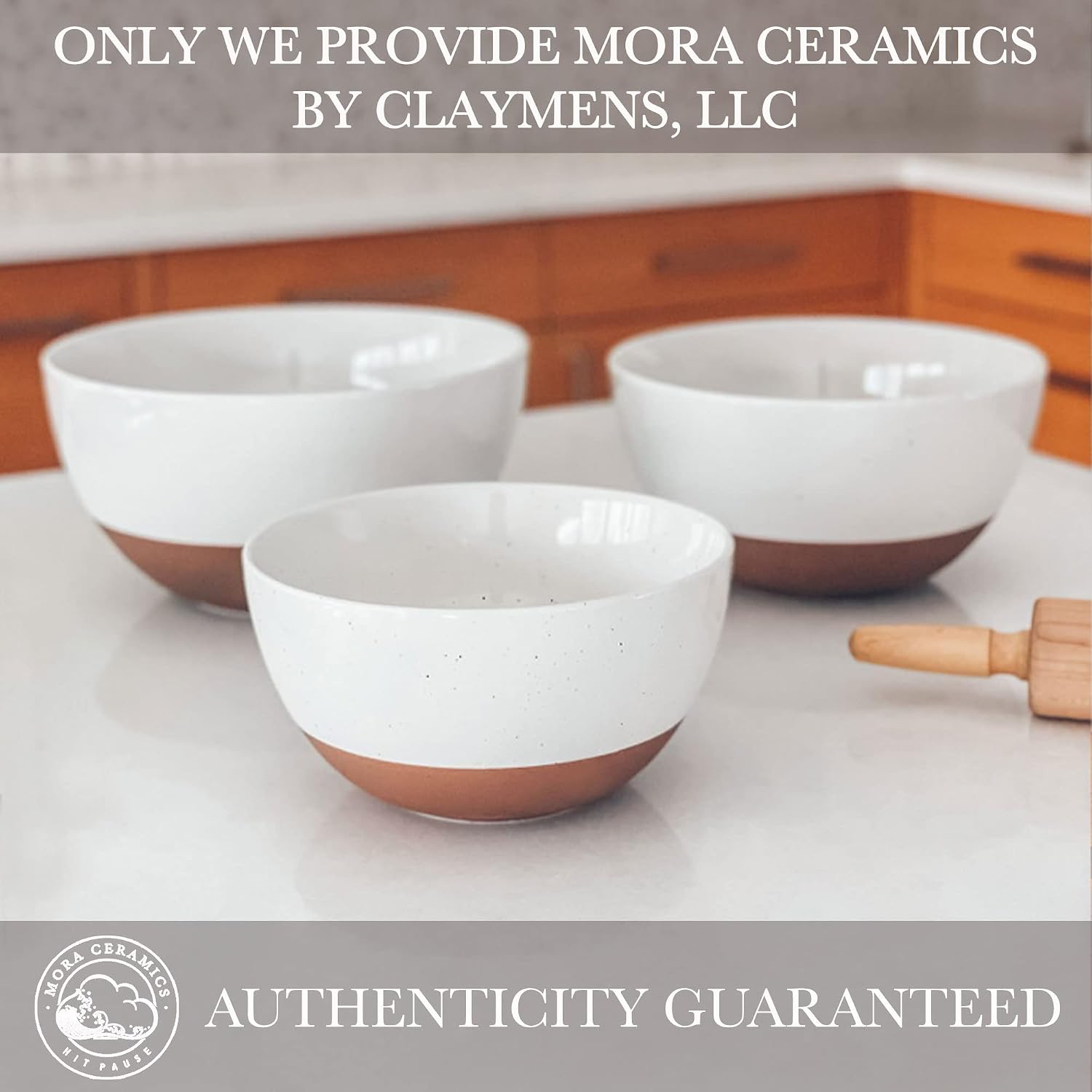 Mora Ceramic Large Mixing Bowls - Set of 2 Nesting Bowls for Cooking, Serving, Popcorn, Salad etc - Microwavable Kitchen Stoneware, Oven, Microwave and Dishwasher Safe - Extra Big 2.5 & 1.6 Qt - White
