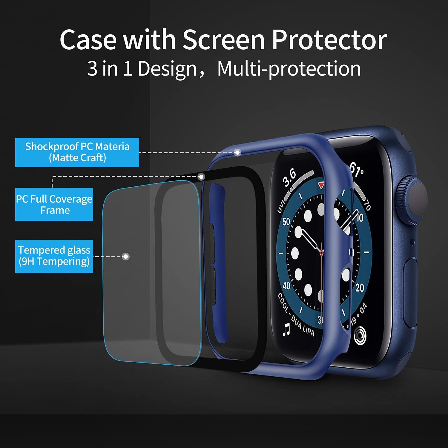 [2Pack] Deilin Hard PC Case with Tempered Glass Screen Protector Compatible with Apple Watch Series 6/5/4/SE 40mm, Case for All Around Coverage Protective Bumpers Cover for iWatch Series SE/6/5/4 40mm