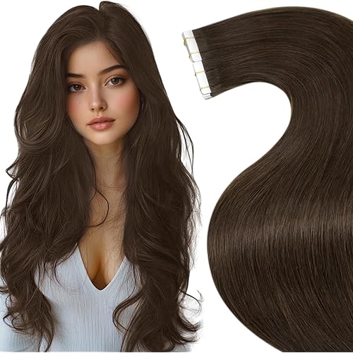 LaaVoo Tape in Extensions Human Hair Invisible Hair Extensions Tape in Dark Brown Tape on Hair Extensions Silky Straight Hair 20pcs 50g 24 Inch