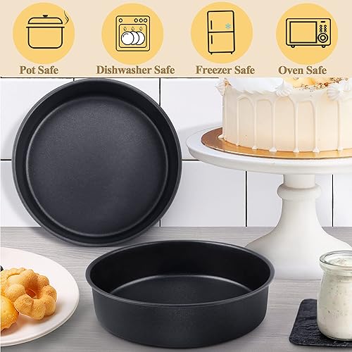 Miniatura 2 de LIANYU Juego de 3 moldes redondos de 6 x 2 pulgadas, antiadherentes negros para tartas de cumpleaños, para hornear bodas, moldes de acero inoxidable