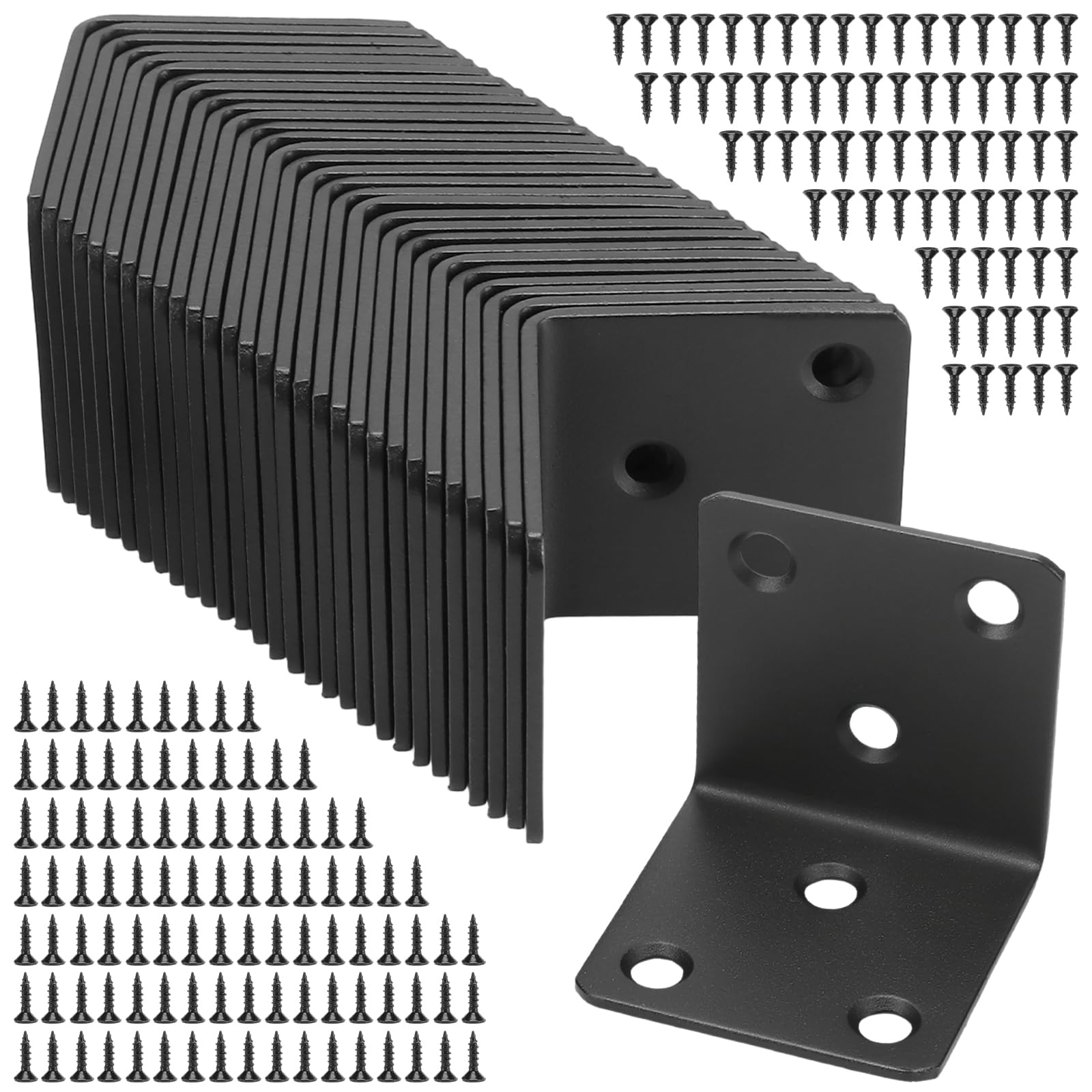 MOUYAT 30PCS Metal Corner Brackets, Stainless Steel L Brackets for Wood, 90 Degree Black Right Angle Bracket for Reinforcing Wooden Furniture, 4x4x4cm