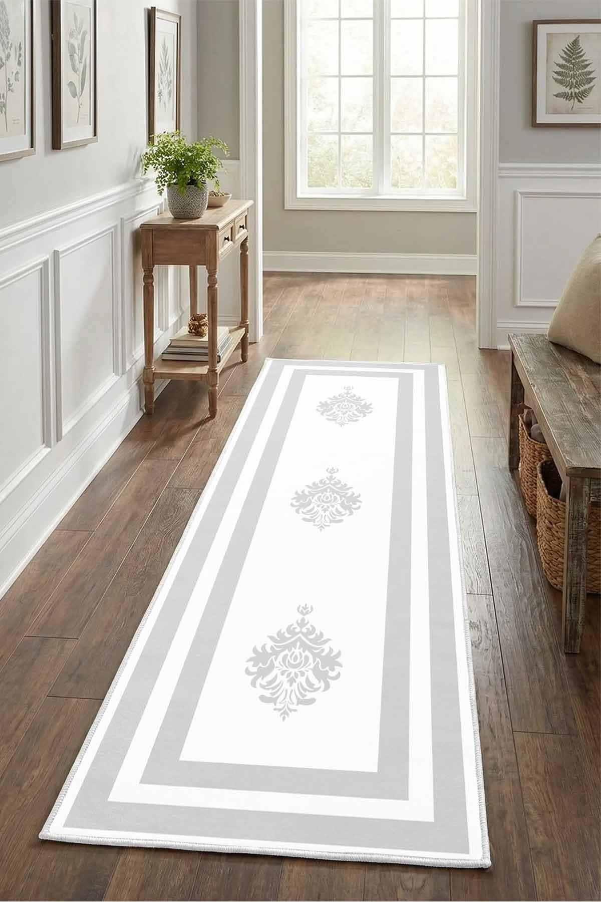 Monnhein Gri Yolluk Black-10 - Yıkanabilir, Kaymaz Taban, Dijital Baskılı, Leke Tutmaz, İnce Hav, Modern Koridor, Mutfak, Antre ve Salon için Dekoratif Yolluk