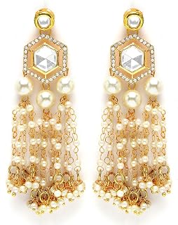 Karatcart Gold Plated Designer Polki Kundan Drop Earrings for Women Price In India