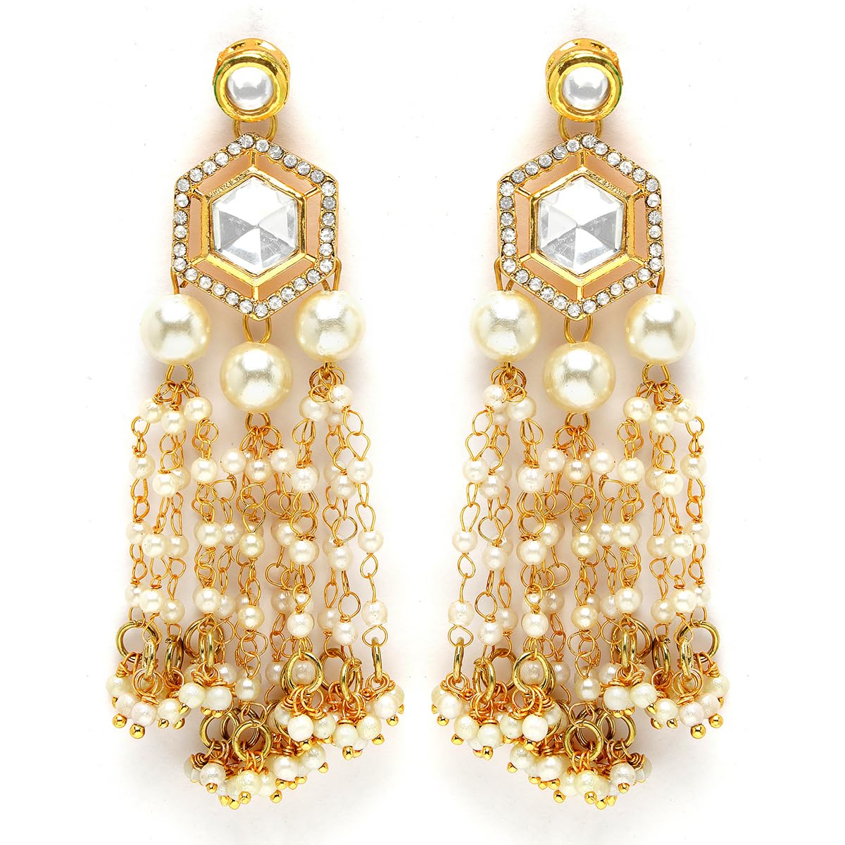 Gold Plated Designer Polki Kundan Drop Earrings for Women-image-18