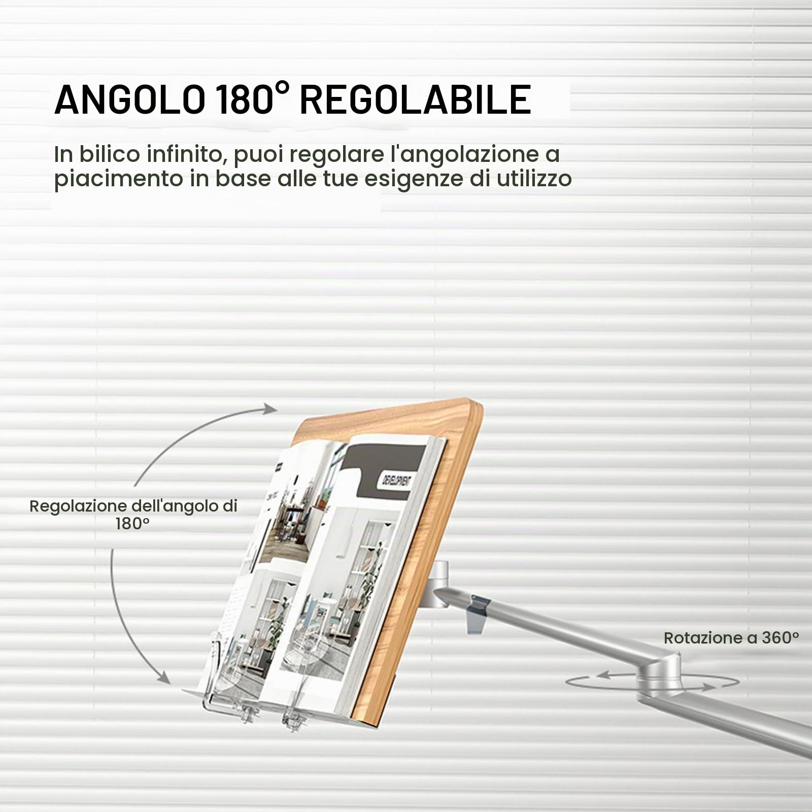 Buhelyc Multifunzione Leggio da Terra, Leggio per Libri da Pavimento, per Leggere A Mani Libere, Tappetino in Legno, Regolabile Altezza E Inclinazione, 2 Clip A Molla, per Casa, Scuola, Cucina