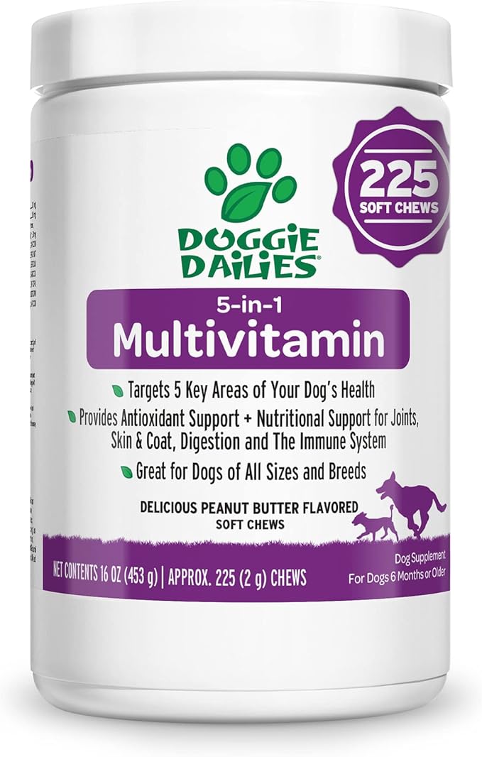 Doggie Dailies 5 in 1 Multivitamin for Dogs, 225 Soft Chews, Dog