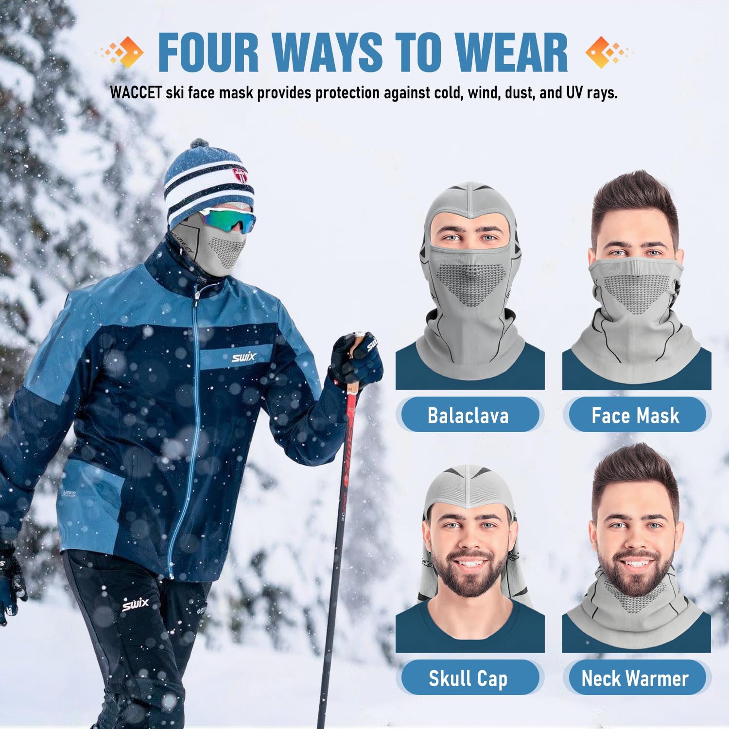 Cagoule Moto Hiver WACCET - Multifonction Respirante Pour Ski, Vélo, Moto - Homme Et Femme