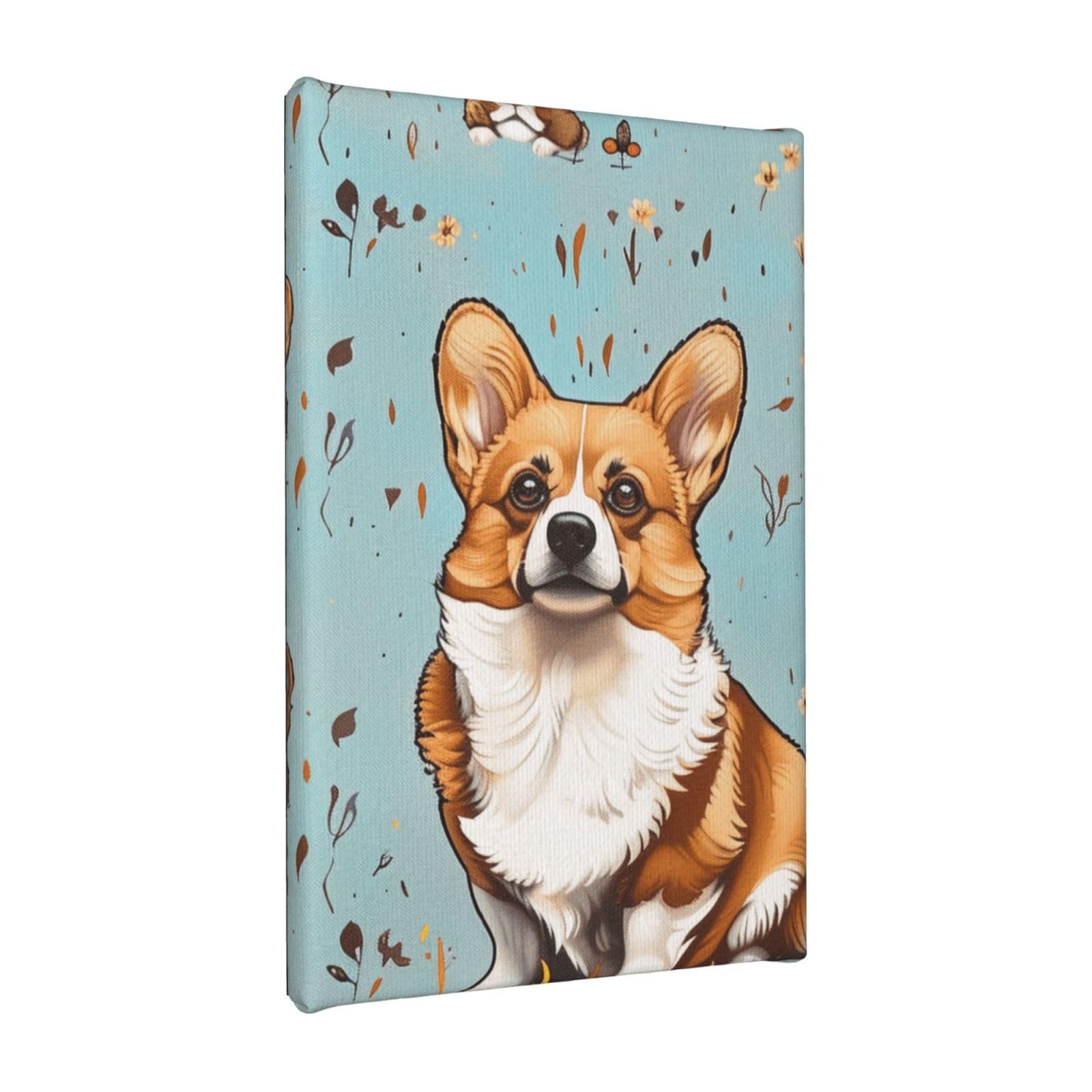 YKLJG Corgi Printed Wall Art Canvas Painting 20x30 CM Wooden Framed Picture Painting Artwork Prints for Bedroom Kitchen Home Office Decor