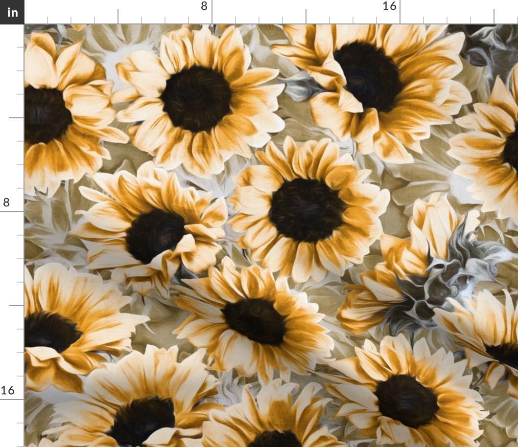 Spoonflower Fabric - Dreamy Autumn Sunflowers Cream Yellow Floral Nature Orange Printed on Petal Signature Cotton Fabric by The Yard - Sewing Quilting Apparel Crafts Decor
