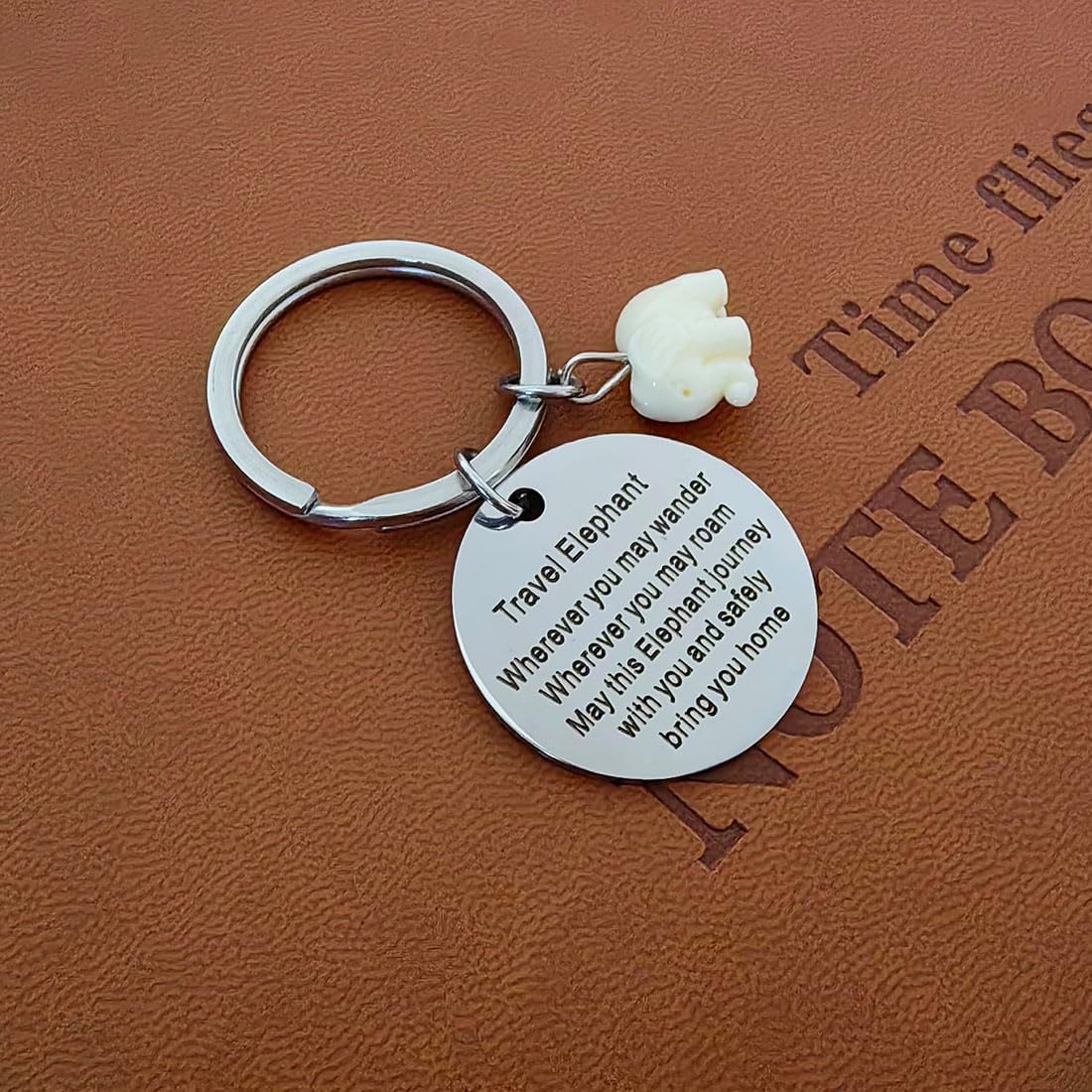Travel Elephant Keychain Wherever You May Wander Good Luck for Women Men | Safety Blessing Engraved Keyring Jewellery for Family Friends Christmas Birthday