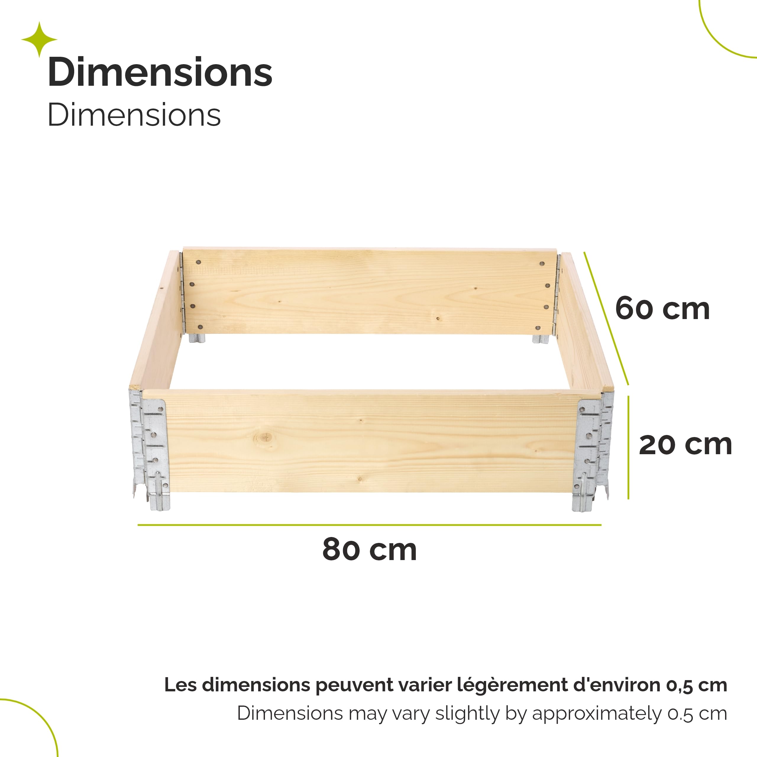 Garronda Carré Potager modulable en Bois Naturel 80x60x20 cm – Jardinière extérieure en palettes, empilable et Pliable, pour Jardin, Plantes, Fleurs, Herbes, Fruits et légumes GD-0141, 3 pièces