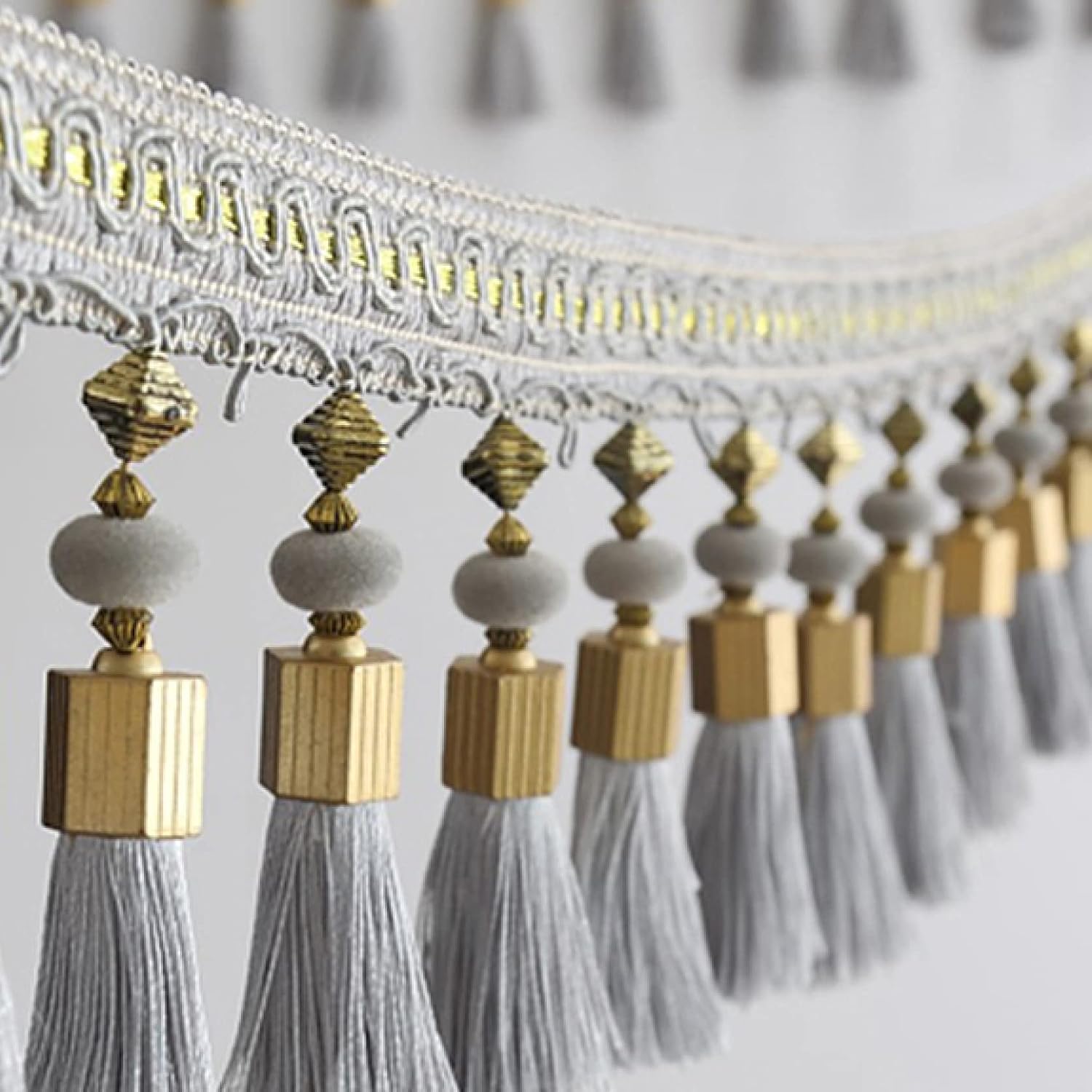 Curtain Tassels，Tassels for Sewing， Tassel Beaded Fringe Edging Curtain Accessories Trim Lace Boho Upholstery DIY Party Hanging(Blue)