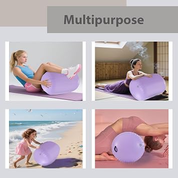 Inflatable Air Roller 60/75/90cm Air Barrel Gymnastics Mat Back Handspring Mat with Electric Air Pump for Home Use Training/Yoga/Water Gymnastics Tumbling Mat w/Purple/Pink/Blue