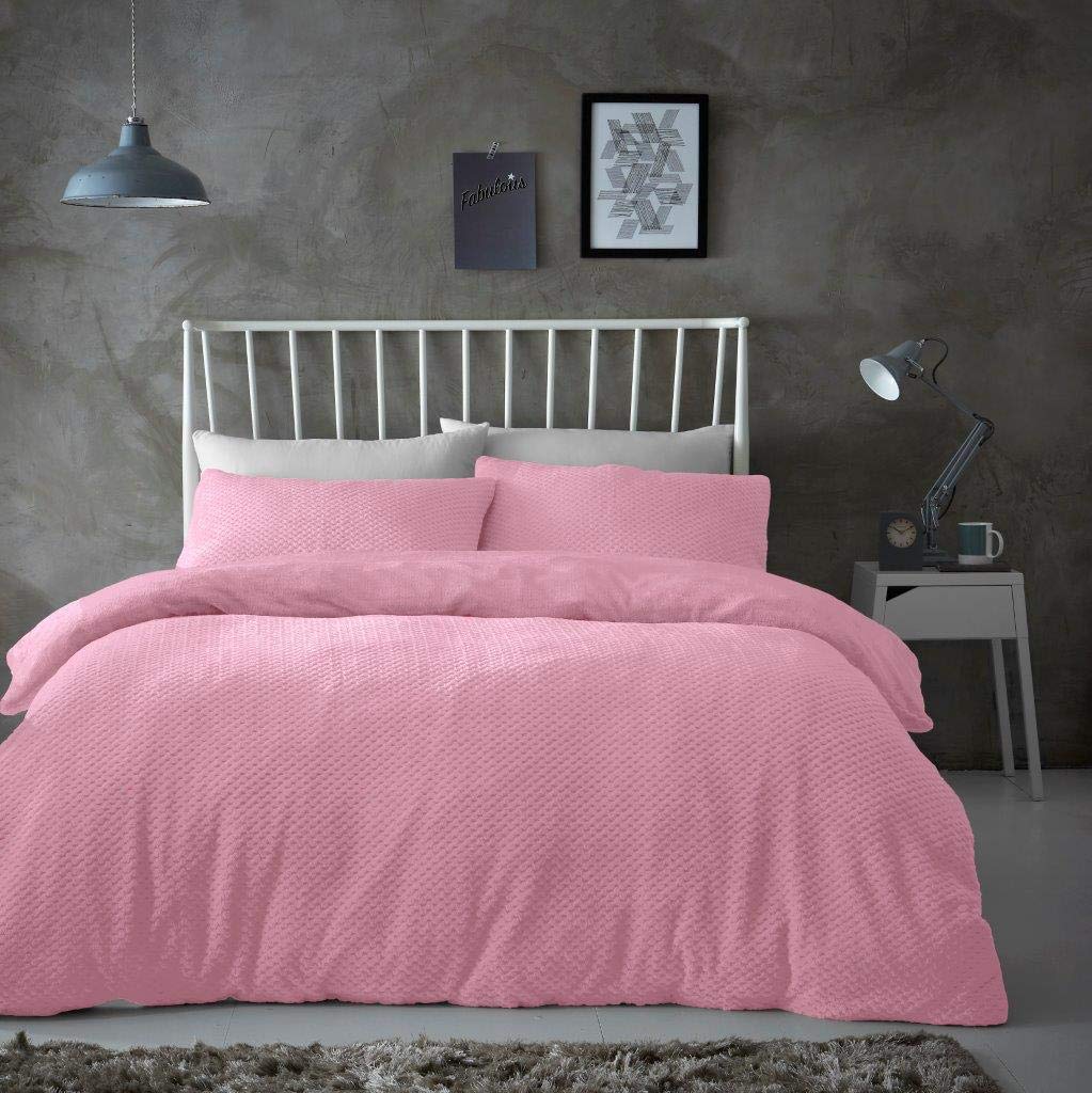 Gc Gaveno Cavailia Blush Pink Gaveno Cavailia Popcorn King Duvet Set Honeycomb Waffle Weave Bedding, 3 Piece Teddy Flannel Fleece Reversible Bedlinen, Easy Care Duvetcover Bedset, 1 Quilt Cover And 2 Pillow Cases