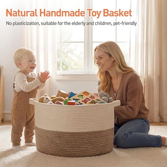 OIAHOMY 90L Large Blanket Basket Living Room Laundry Basket Brown