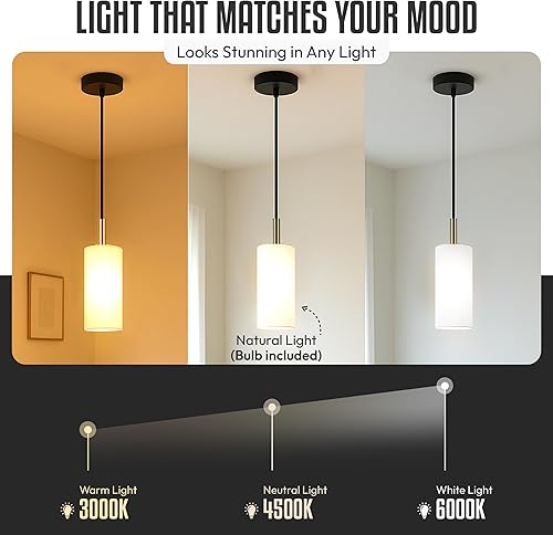 Miniatura 4 de Lámpara colgante negra de lujo con acabado dorado y altura ajustable, lámpara colgante de granja con vidrio duradero y bombilla blanca cálida para