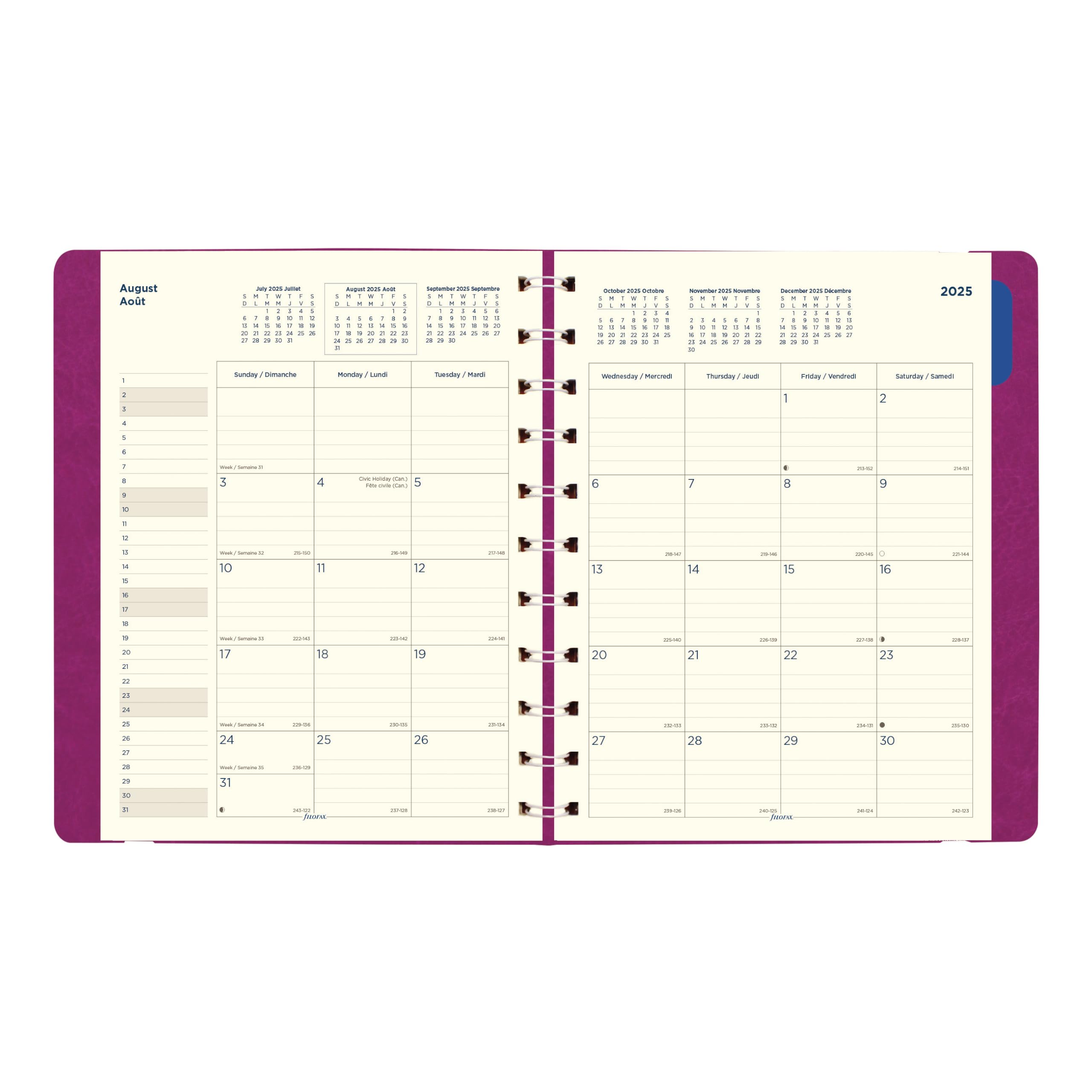 Filofax® Agenda mensual 2027, 17 meses, agosto de 2026 a diciembre de 2027, encuadernación de doble alambre, bilingüe, 27.6 x 21.6 cm, fucsia (C1811003)