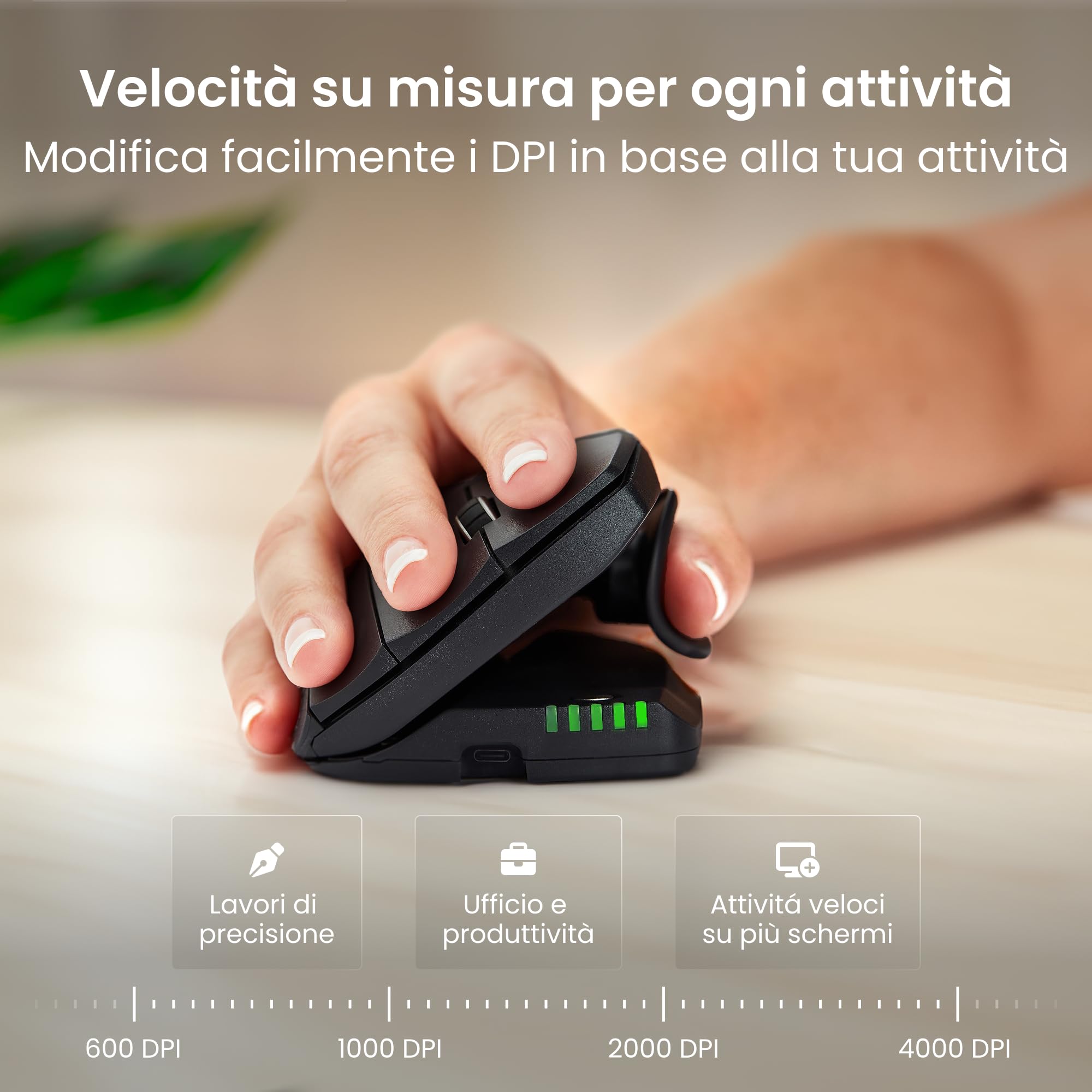 Contour Unimouse Mouse ergonomico | Inclinazione regolabile da 35° a 70°, 6 pulsanti programmabili, poggiapollice per il dolore al polso | Plug & Play per Mac e PC - Senza fili - Destro