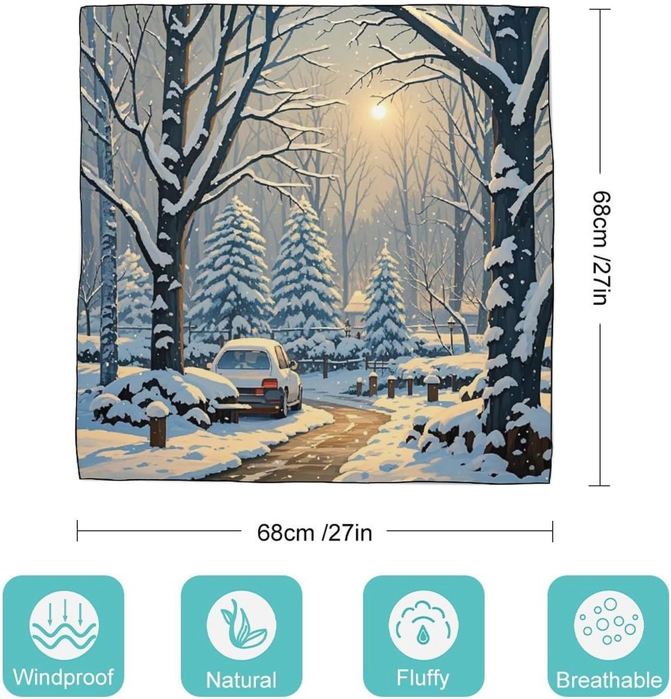 Winter Snow Scene Hair Scarf for Women, Lightweight Square Head Shawls for Men, Fashion Neckerchief for Travel, Hair Bandanas, Silk Satin Neck Scarf for Sleeping, 27 Inches