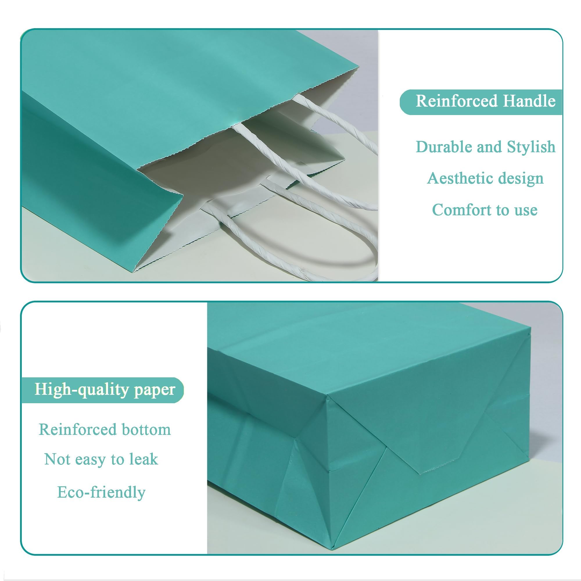 ADIDO EVA 50 Pcs Small Gift Bags Teal Blue Kraft Paper Bag Turquoise Gift Bags with Handles for Party Favors (8.2 x 6 x 3.1 In)