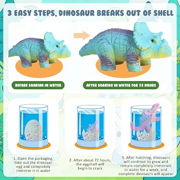 4Pack Dinosaur Hatching Rainbow Eggs Blind Box Grow Up to 20-23cm in Water TPR Material Dinosaur Egg Toys Fun Science Play Set for Boys Girls Birthday Party Favor