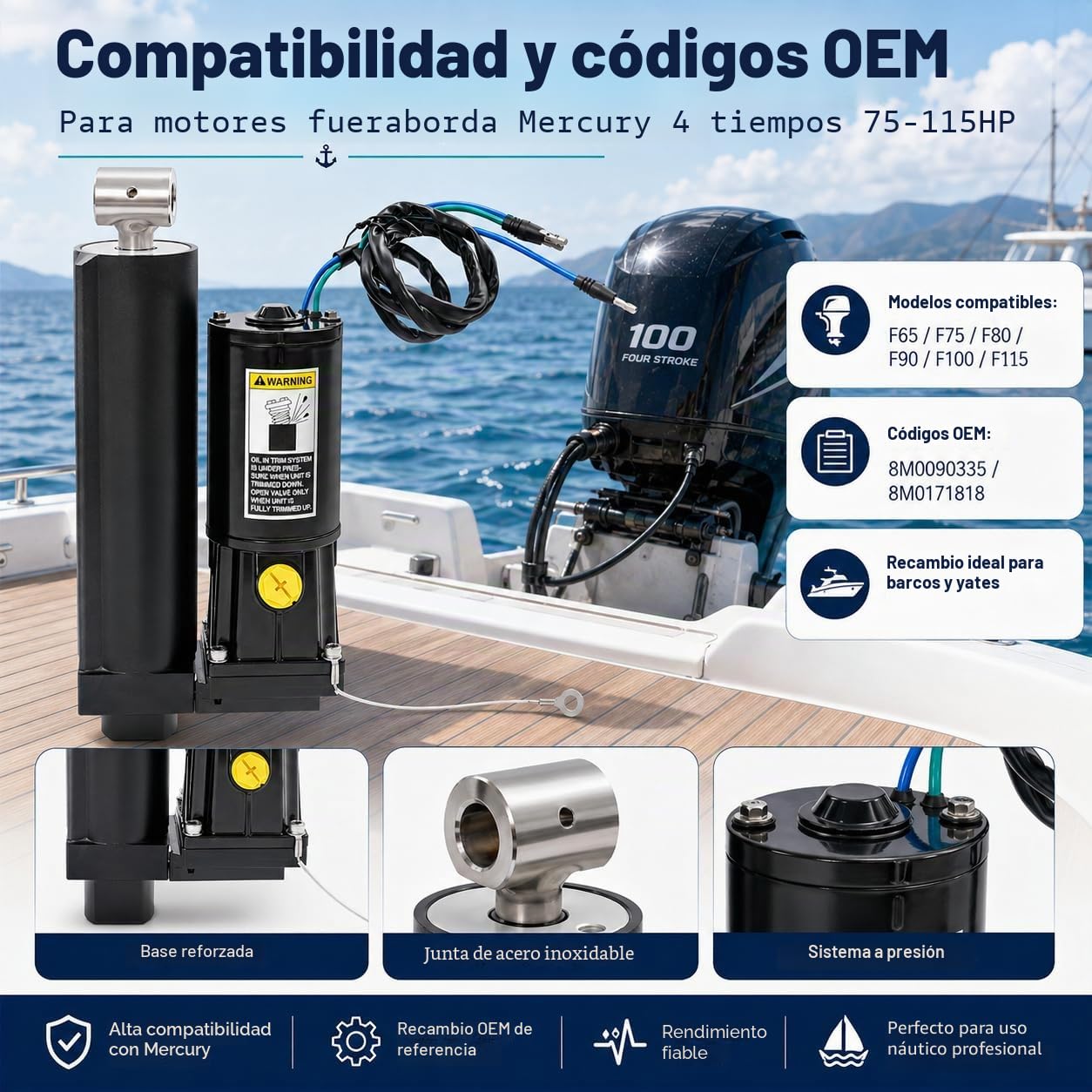 Power Trim Eléctrico para Motor fueraborda Mercury 75-115HP F65 F75 F80 F90 F100 F115, Unidad de Trimado 12V 500W con Motor DC, Compatible con 8M0090335 8M0171818