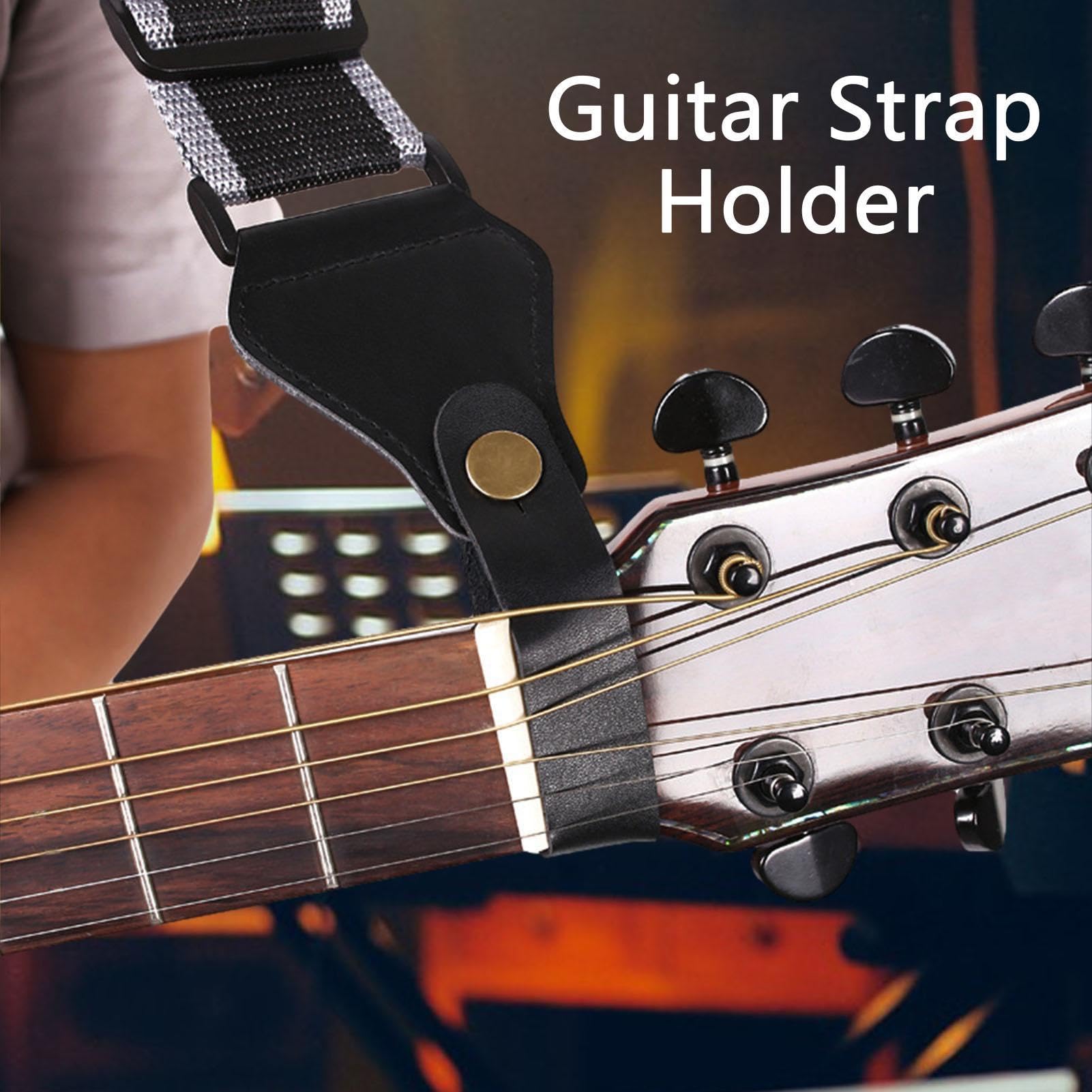 Correa para cabezal: bloqueo de amarre de guitarra de 19,5 cm, correas adaptadoras de cuello de cuero PU livianas para mandolina de bajo y ukelele folk acústico, envoltura de conector de botón