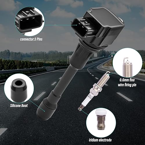 Miniatura 4 de Juego de 4 bobinas de encendido y bujía 9029 UF549 5C1753 C1696 L4 1.6L 1.8L 2.5L Compatible con Nissan 2007-2019