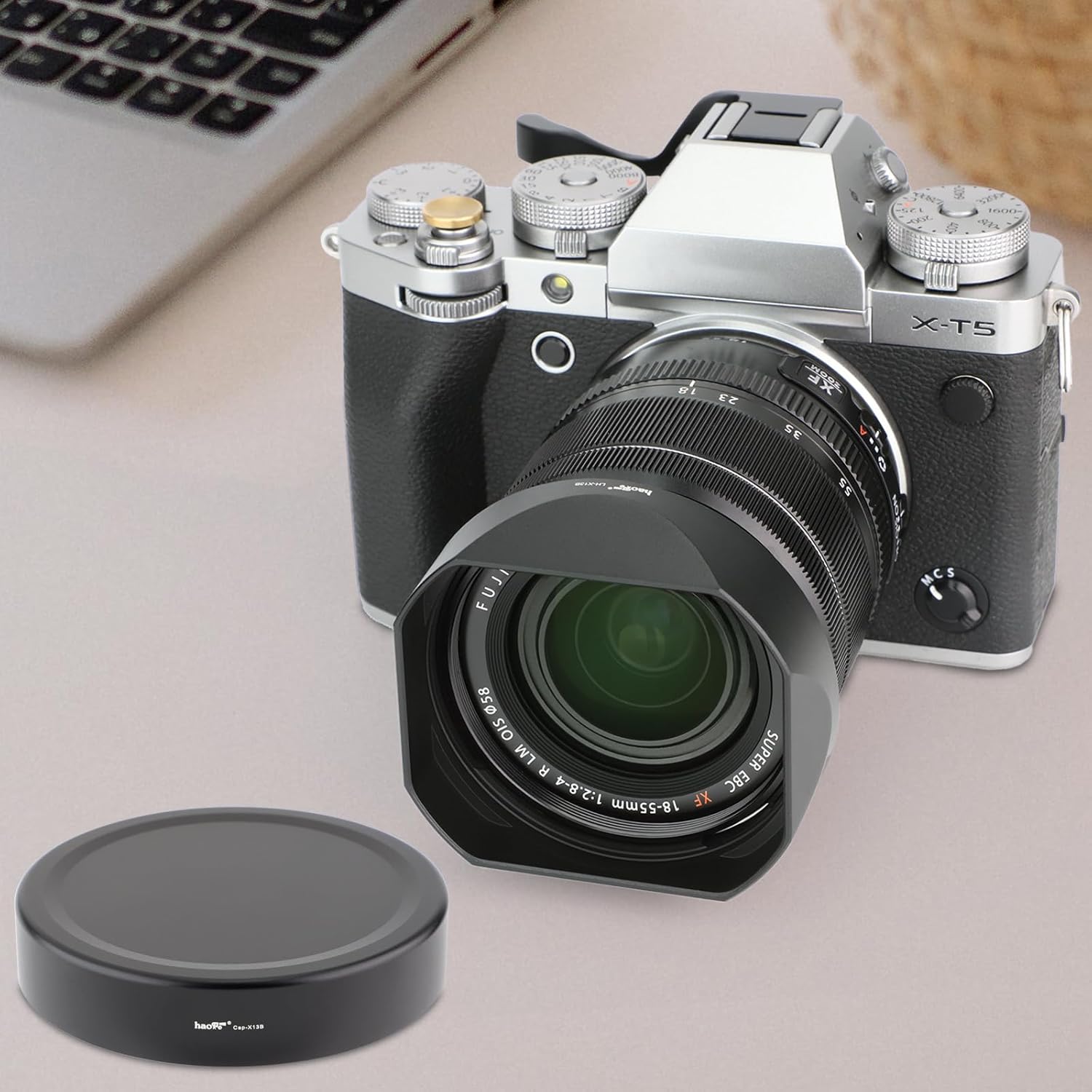 Haoge LH-X13B Metal Square Lens Hood for Fuji Fujifilm XF 18-55mm F2.8-4 R LM OIS Lens and Fujinon XF 14mm F2.8 R Lens (New Version Bayonet with a Hood Metal Cap)