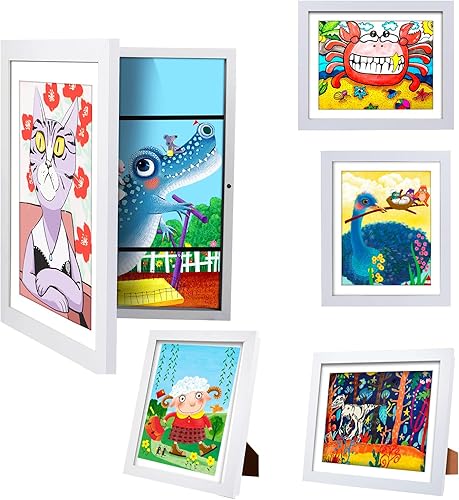 Vista 32 de Paquete de 2 marcos de obras de arte para niños, intercambiables, apertura frontal con capacidad para 150, proyectos de arte para niños, marco
