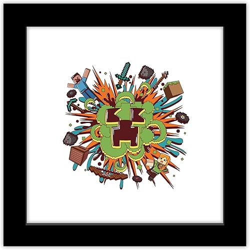 Trends International Gallery Pops Minecraft Funtage Creeper Explosion - Póster de pared, 12 x 12 pulgadas, versión de marco negro