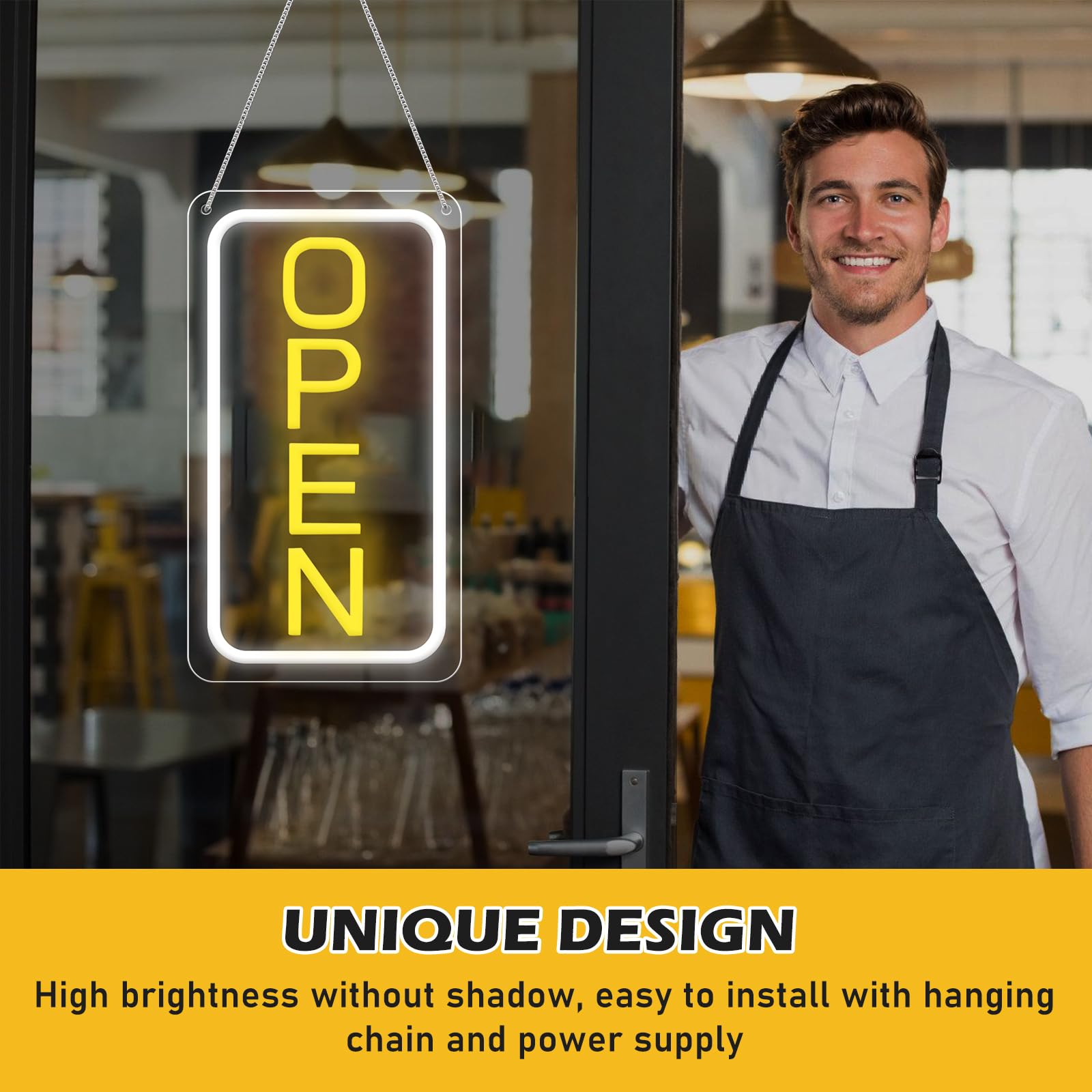 PORFOYO Cartello aperto al neon, 18.8 x 38 cm, luce al neon, alimentato da USB, per bar, club, negozi, ristoranti, caffè