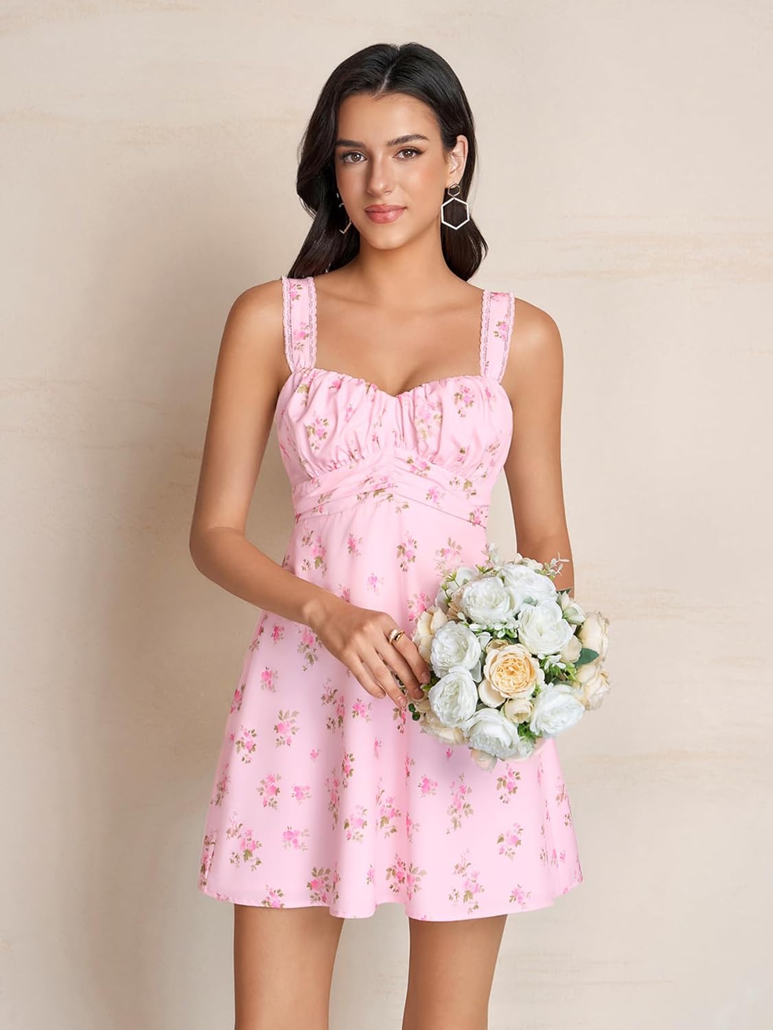 KUTUMAI Cute Bow Tie Mini Dress Lace Floral Corset Short Graduation Dresses for Women 2026 Summer