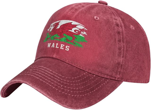 Red Washed Denim Wales Flag Welsh Baseball Cap Men Vintage Cotton Hat Unisex Dad Trucker Hats Women