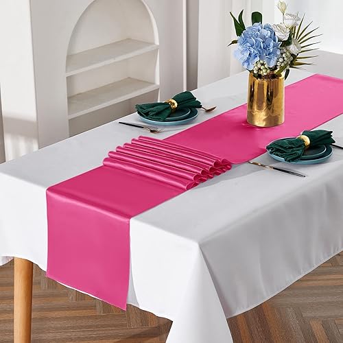 Miniatura 5 de YUHX Paquete de 20 caminos de mesa satinados de 12 x 108 pulgadas de largo, color lavanda para bodas, fiestas de cumpleaños, decoraciones de