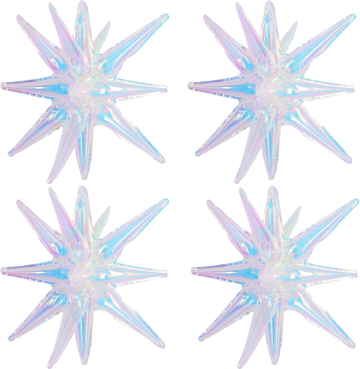 TONIFUL 22inch 4D Explosion Star Mylar Balloons 14Point Star Balloons for Party Backdrop Christmas,New Year Birthday, Wedding Bridal Shower Anniversary Photo Booth Supplies（4Pcs Iridescent）