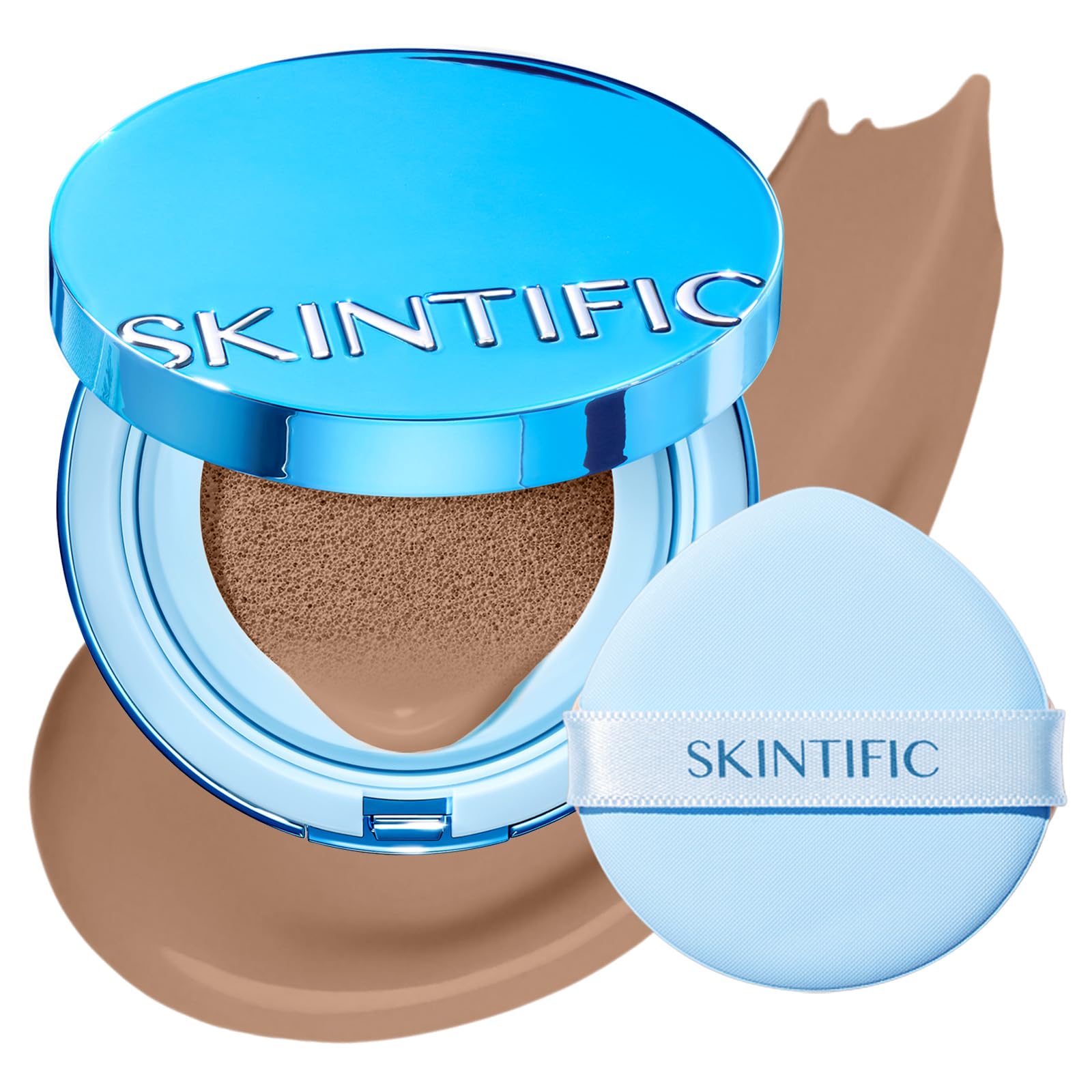 SKINTIFIC Velvet Matte Cushion Foundation Blue #5CN Cool Walnut| Full Coverage,12H Oil Control,Ideal for Oily & Combination Skin,Waterproof,Long-Lasting, Lightweight, Hydrating,Transfer-Proof