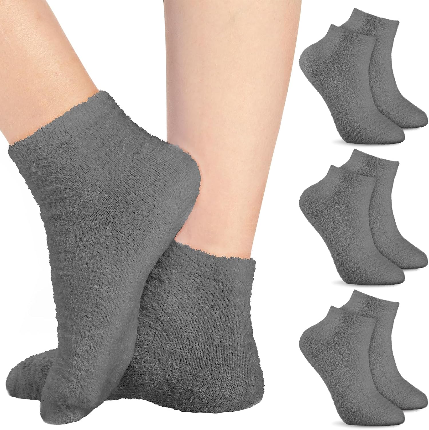 Janmercy 3 Pairs Aloe Socks Moisturizing Spa Infused Gel Sleeping Fuzzy Dry Feet Non Slip Lotion Socks for Women Men Repairing Softening Dry Cracked(Pink, Blue, Gray)