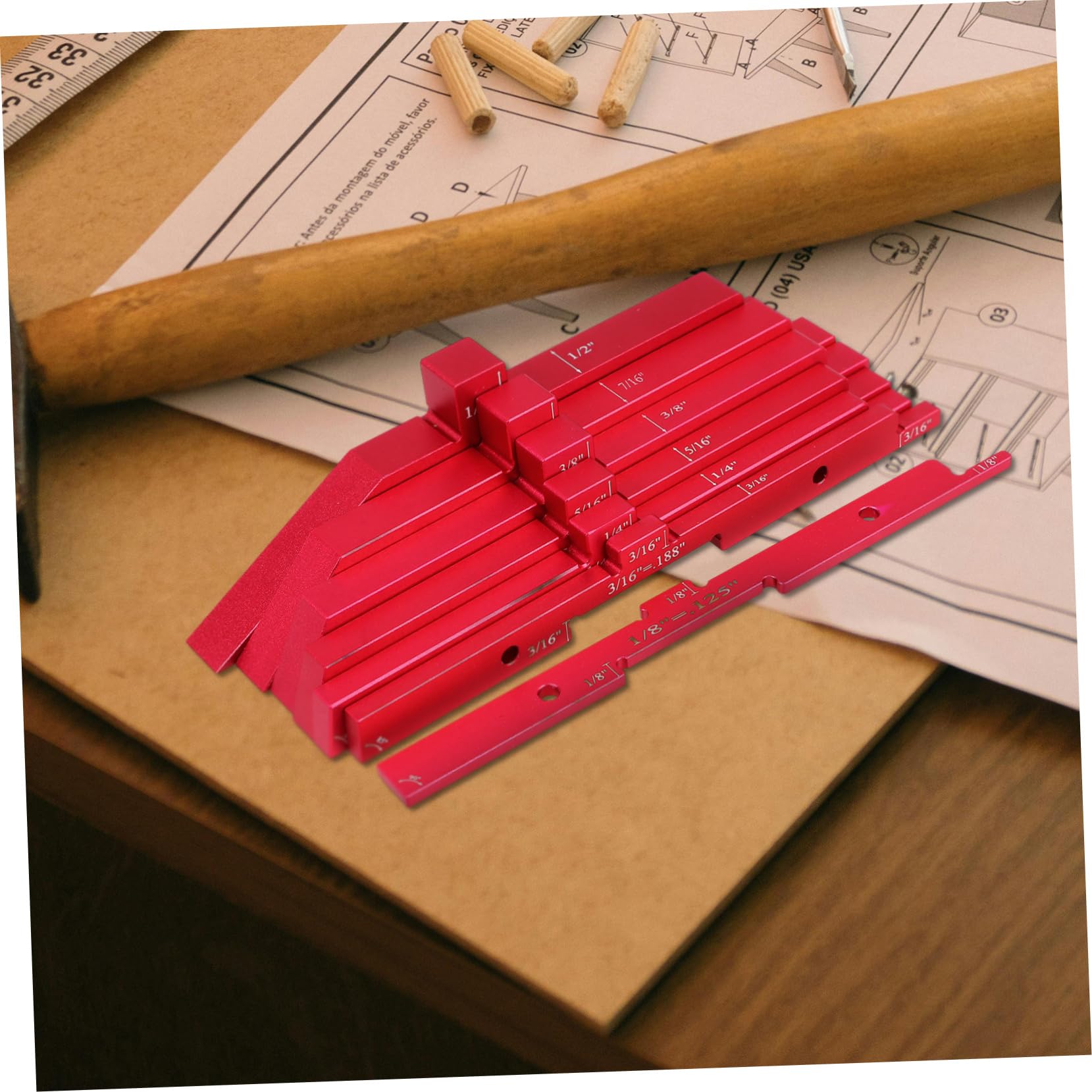 SHINEOFI 7piezas Bloque Patrón Rojo Para Carpintería De Calibre De Altura Ajustable Herramientas De Medición Barras De Aluminio Para Mesas De Fresadora y Proyectos De Bricolaje