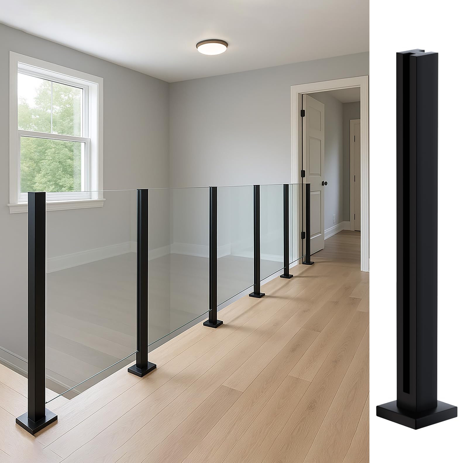 Cvter Poste Para Barandilla de Vidrio Negra: 95cm de Balaustrada de Cubierta de Vidrio Sin tapa con Ranuras para Cubiertas, Escalones, Balcón, Piscina, Jardín, Escaleras. Acero inoxidable — view 11