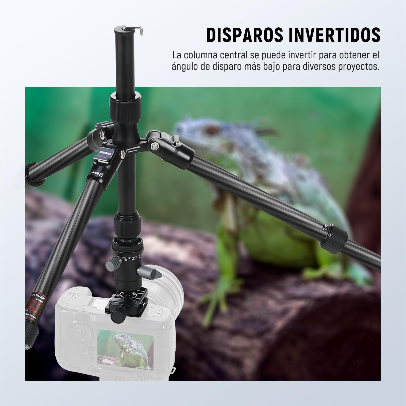 NEEWER Trípode Monopié Fibra Carbono Cámara,65" Ligero Compacto Portátil Viaje DSLR Video Tripode, 360° Rótula Placa QR Antideslizante Eje Central Invertido Patas Reversibles, Carga Máx 13,2lbs, TP39