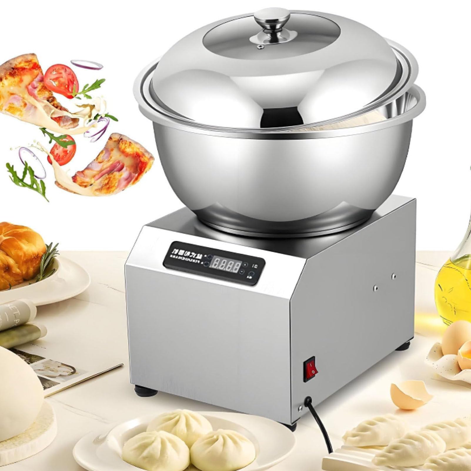 Elektryczna maszyna do wyrabiania ciasta, maszyna do wyrabiania ciasta z timerem, komercyjny domowy mikser do ciasta chlebowego i pizzy, stal nierdzewna, panel dotykowy, szklana pokrywa 5KG/11LBS