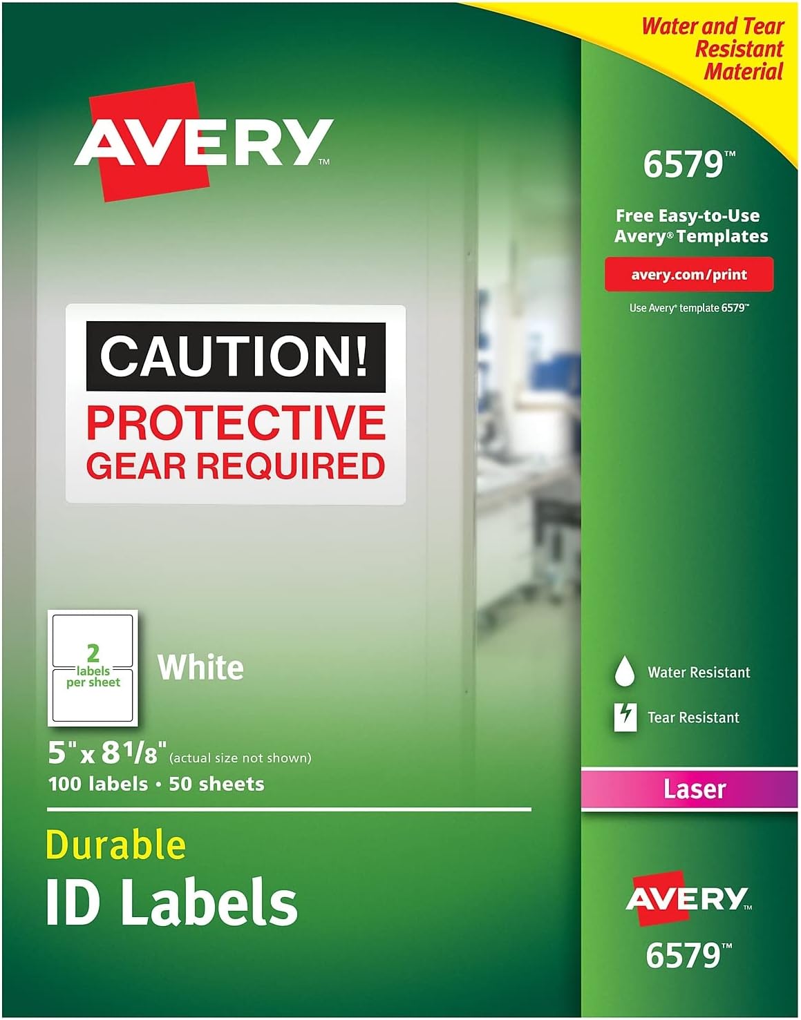 Avery 6579 Durable ID Labels,Laser,Permanent,5-Inch x8-1/8-Inch,100/BX,WE