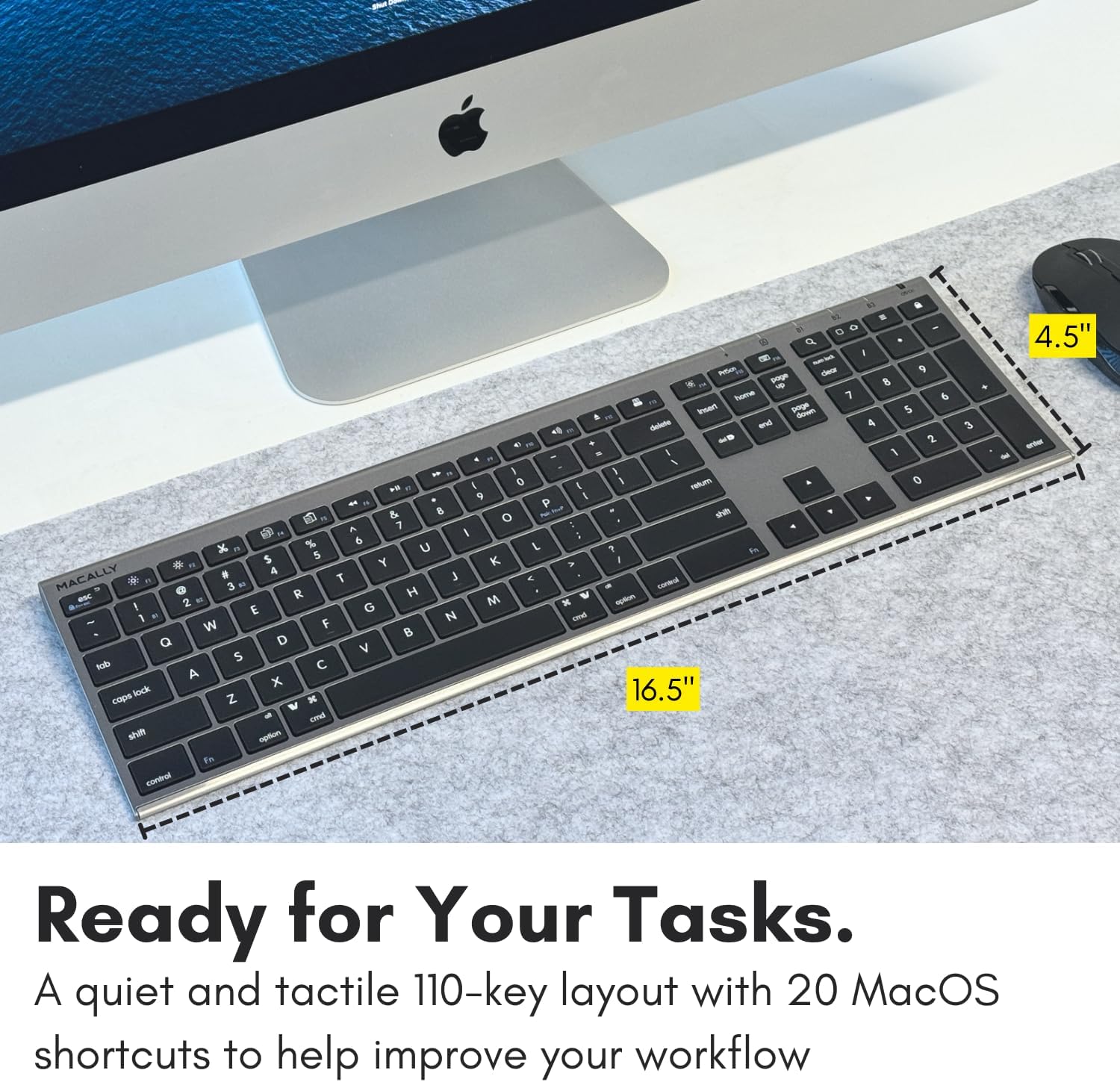 Macally Wireless Bluetooth Keyboard showing 110-key layout