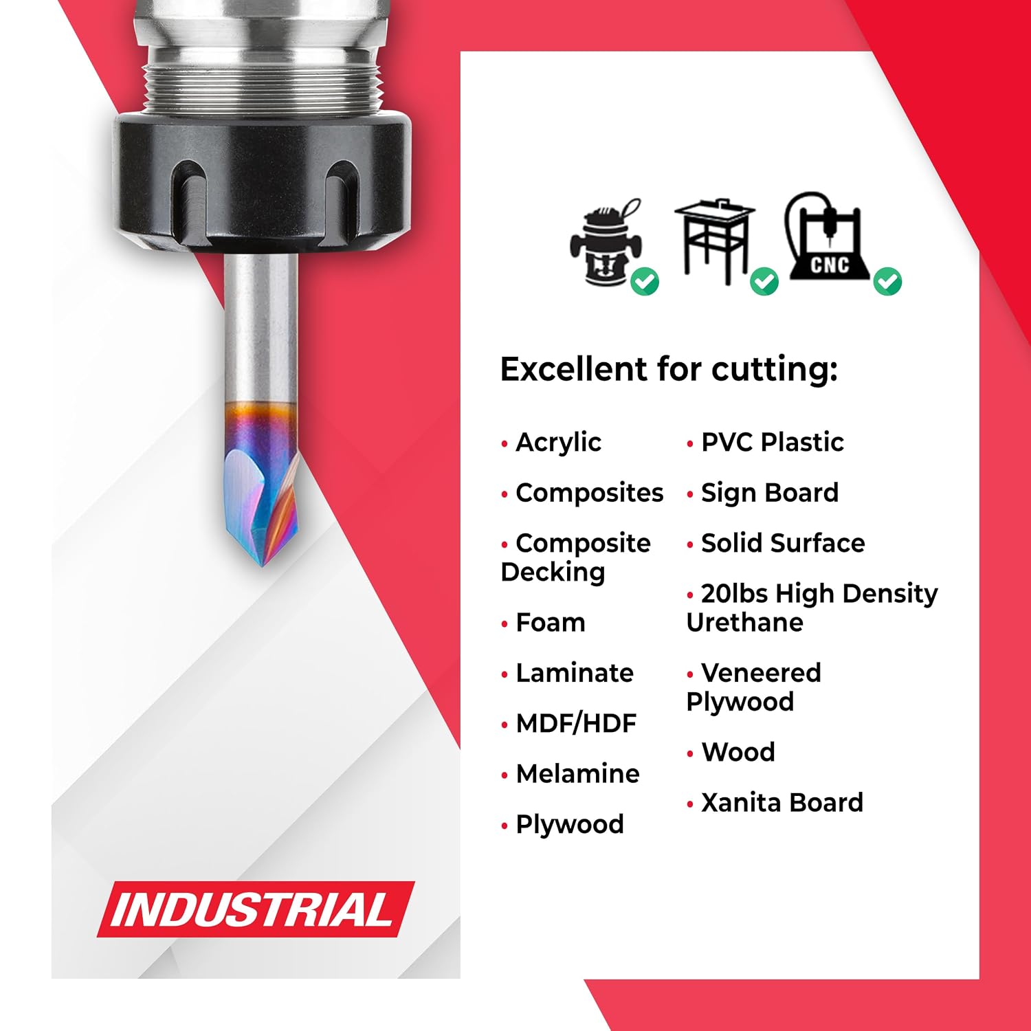 Amana Tool 45639-K SC Spektra Extreme Tool Life Coated V-Groove 90 Deg x 1/4 D x 0.116 CH x 1/4 Inch SHK 3-Flute Router Bit