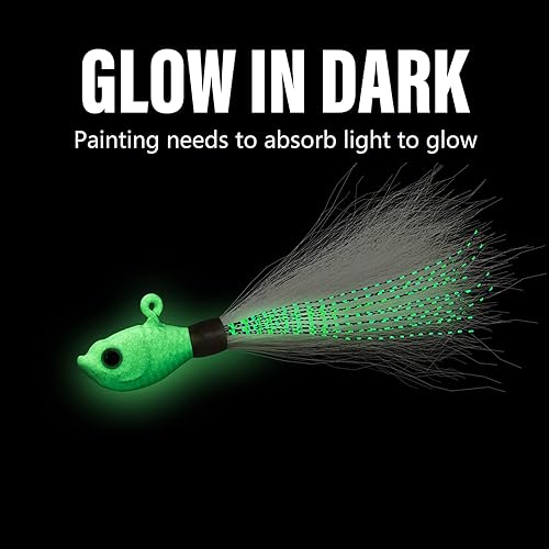 Miniatura 6 de Dr.Fish Paquete de 3 señuelos de cola de cubo para el cabello, señuelos de agua salada y dulce para pesca de surf, pesca, blanco, rojo, Chartreuse