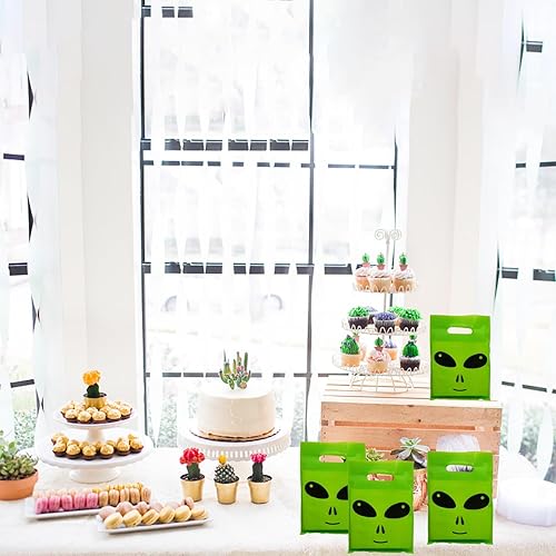 Miniatura 4 de 50 bolsas de plástico verdes para decoración de fiestas de alienígenas – Divertidas bolsas de plástico para decoración de fiesta de cumpleaños de