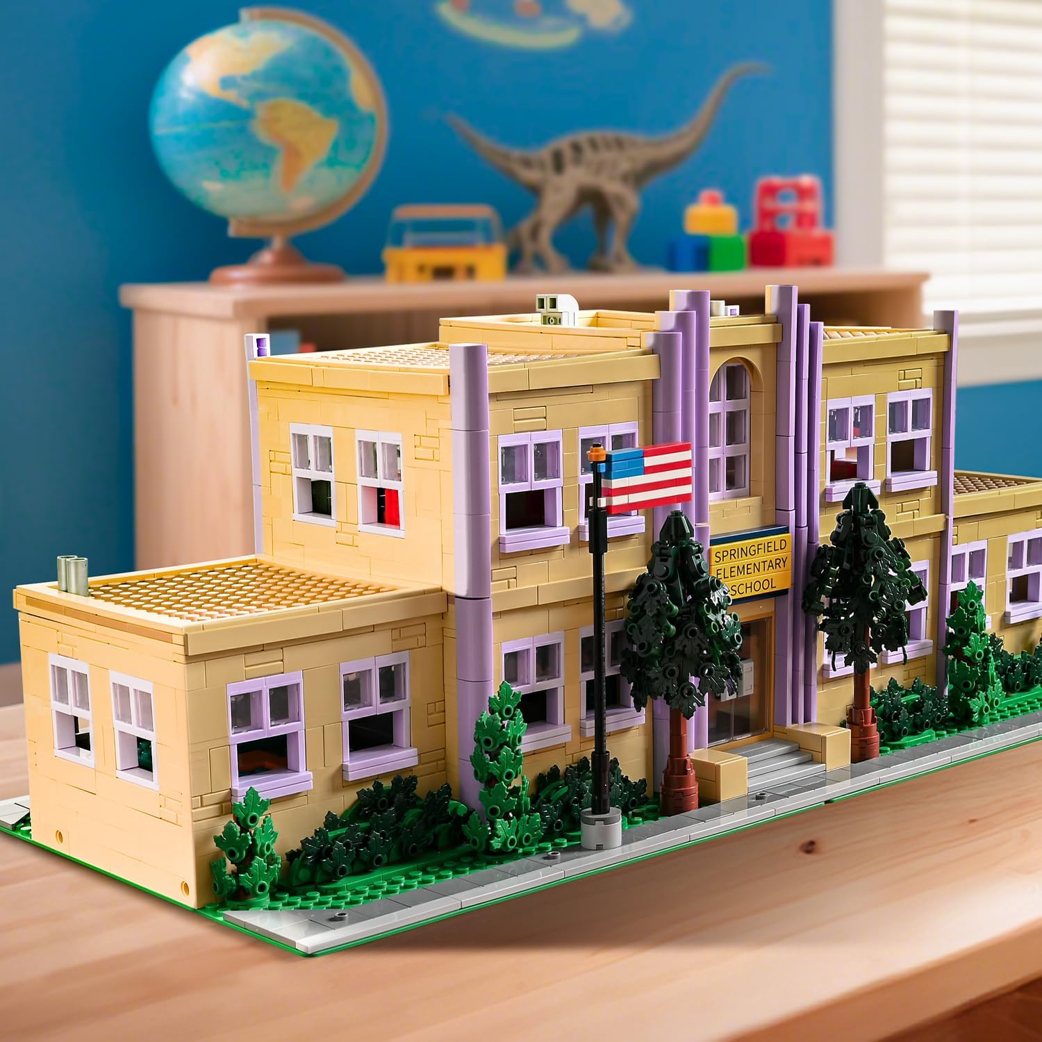 Simpsans Springfiald School Building Blocks - Moc American SCA Two-Story Architecture,Modular City House Building Sets - 3500 Pieces - for Adults,Hobbyist,Collector
